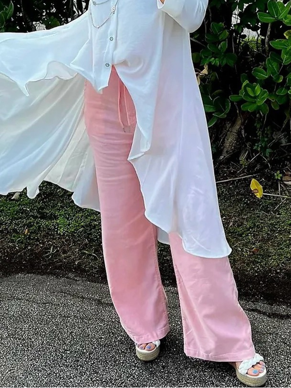 Hudson Jeans Pink Wide-Leg Linen-Blend Pants